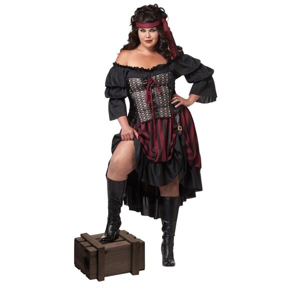 California Costumes Womens Plus 3X Black Red Pirate Wench Dress Halloween K30-16 - Picture 1 of 8